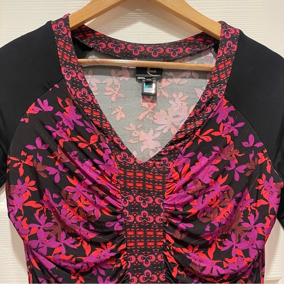 Vtg Y2K Just Cavalli Blouse Women’s 40 Small Black Floral Stretch Designer Italy - Picture 3 of 8